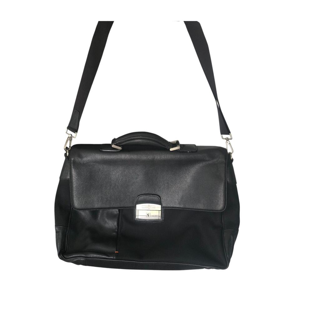 Gianni Conti Unisex Bag Black Leather Messenger Bag Business Laptop Crossbody